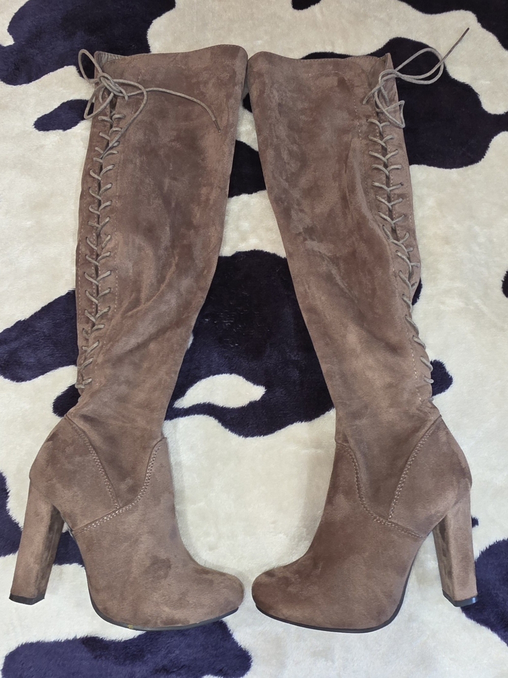 TOP Moda Brown Suede Over-the-Knee Lace-Up Boots